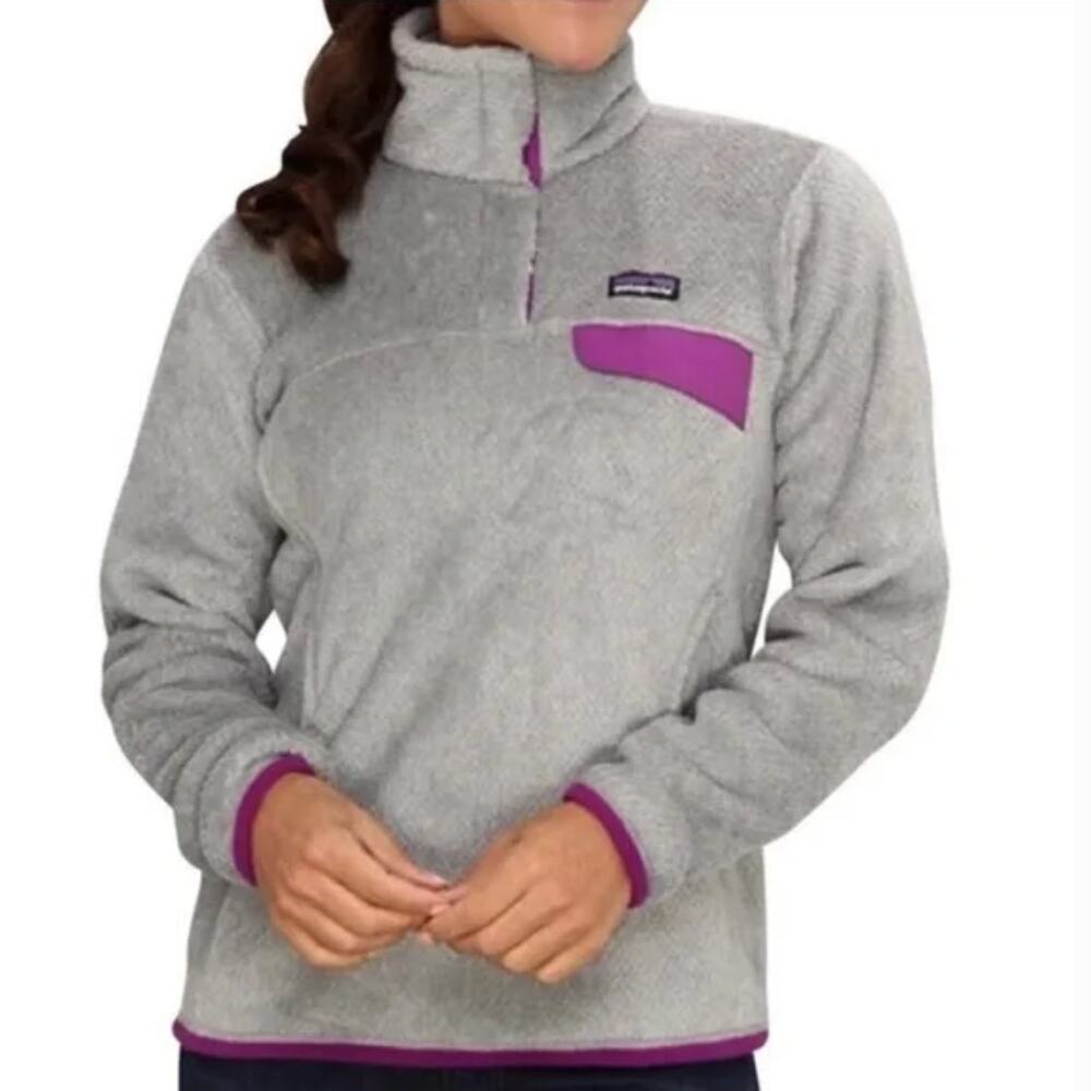 PATAGONIA Re Tool Snap T Fleece Hooded Pullover Tailored Grey Ikat Purple Large